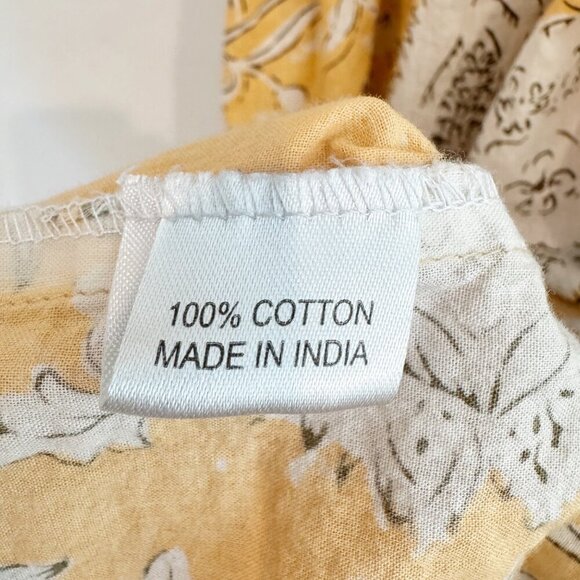 Floral 100% Cotton V-Neck Short Sleeve Ruffle Trim Flowy Mini Dress Boho Small - Picture 7 of 9